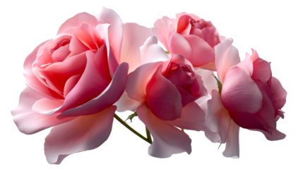 A lush bouquet of vibrant pink roses showcases delicate translucent petals and soft light, perfect for romantic invitations or elegant celebratory graphics.