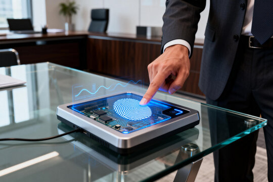 Businessman Using Biometric Fingerprint Scanner - Powered by Adobe
