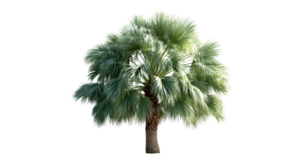 Vibrant tropical fan palm tree with lush green foliage and sturdy brown trunk standing tall, perfect for adding a natural exotic touch to architectural renderings or landscape designs.