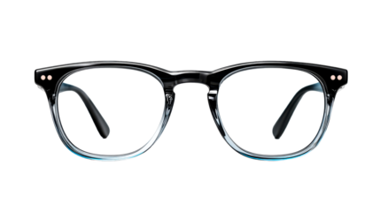 Professional studio capture of stylish black framed eyeglasses featuring a subtle blue lens tint, perfect for optical wear advertisements or modern vision accessory catalogs