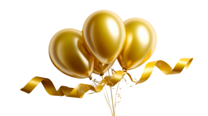 Elegant golden party balloons and luxurious shimmering ribbon celebrating joyous moments and festive events perfect for birthdays anniversaries or holiday promotions