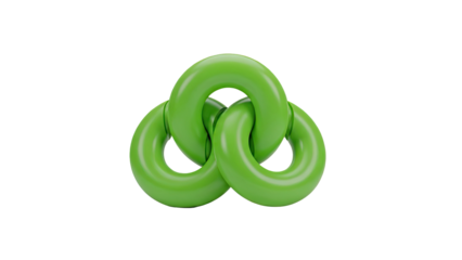 3D Interlocking Green Rings on transparent background