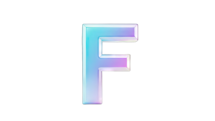 3D Holographic Letter F on transparent background