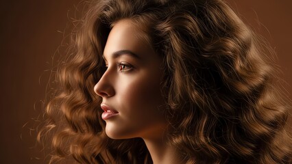 Woman portrait with curly hair and side profile