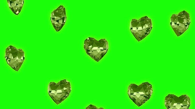 Diamonds falling rain animation on green screen.