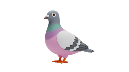 3D Cartoon Pigeon With Pink Body and Gray Wings on transparent background
