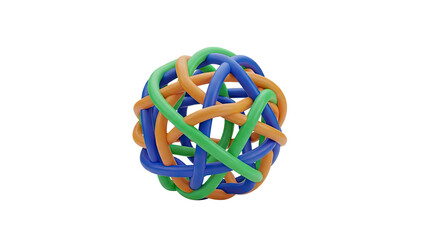 3D Abstract sphere of intertwined colorful tubes on transparent background