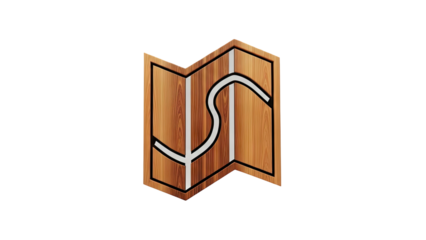 3D Abstract wooden map with wavy lines on transparent background