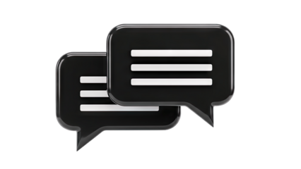 3D Black speech bubble icons with white lines on transparent background