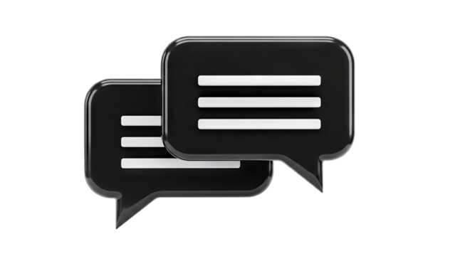 3D Black speech bubble icons with white lines on transparent background - Powered by Adobe