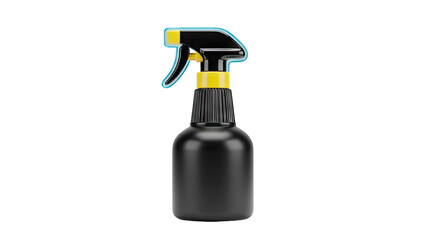 Naklejka premium 3D Black spray bottle with yellow accents and blue highlight on transparent background