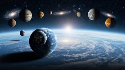Solar system planets and earth from space