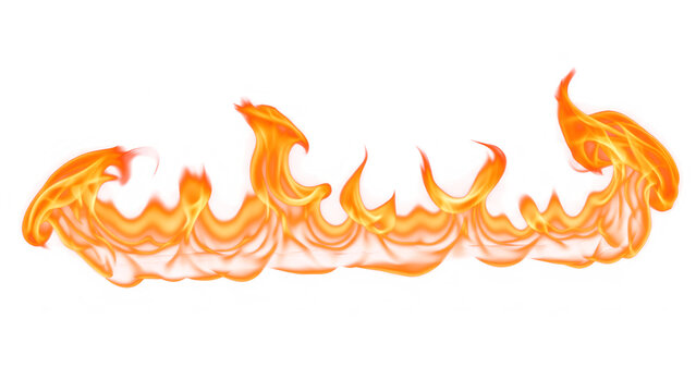 Long row of bright orange flames forming a line. transparent background