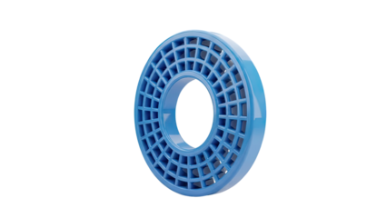 3D Blue circular grill with square openings on transparent background