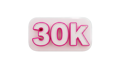 3D 30K subscribers badge pink 3d render on transparent background