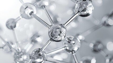 A high-resolution 3D digital illustration of complex, interconnected spheres with polished chrome and translucent glass finishes. Modern scientific art representing nanotechnology breakthroughs,