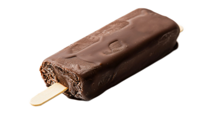 Chocolate Covered Ice Cream Bar on a Wooden Stick, Isolated