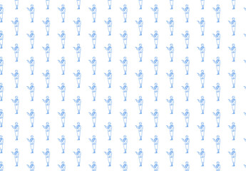 案内するポーズの空港スタッフの全身アイコンが規則的に配置されたシームレスパターンイラスト｜空港業務や旅行サービスを表現した人物デザインで背景や装飾に使いやすい素材