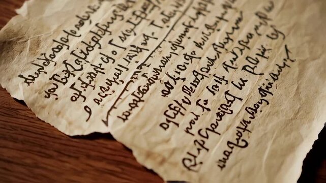 Close-up of aged parchment with calligraphic text, hinting at an ancient document or lost treasure