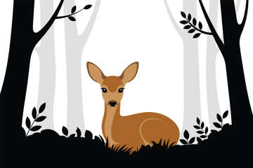 Fawn Resting in a Stylized Woodland, wildlife concept