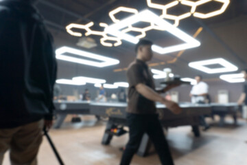 Obraz premium Pool Hall Haze Blurred Billiards Ambient Lighting.
