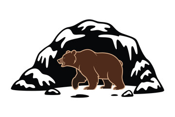 Brown Bear Emerging from Snowy Cave, hibernation concept