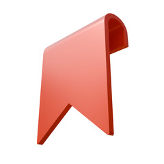 A glossy, orange bookmark with a notched bottom and curved top floats against a stark white background, bathed in soft, diffused light.
