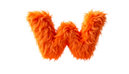 3D Render of a fluffy orange letter W, a whimsical and playful alphabet character with a fuzzy texture, perfect for creative design projects and as a fun background element with ample copy space.