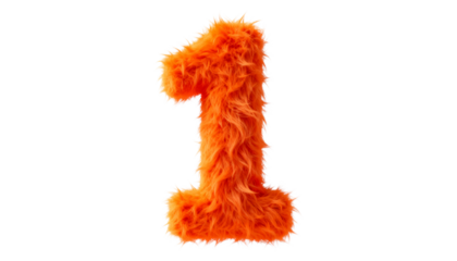 3D Render of a fuzzy orange number 1 character, perfect for playful designs, educational materials, and creative projects, with ample copy space.