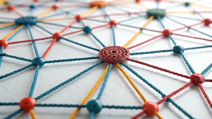 Machine learning growth visual network concept with colorful rope connections and nodes symbolizing data and technology