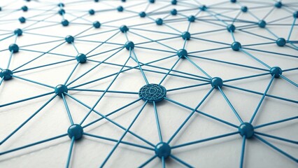 Machine learning growth visualized through network of blue nodes and lines symbolizing data connection and digital progress