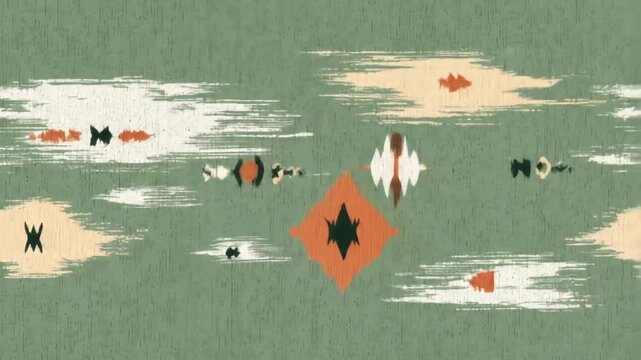 Abstract textile pattern with geometric shapes, brushstrokes and textures, using earthy colors