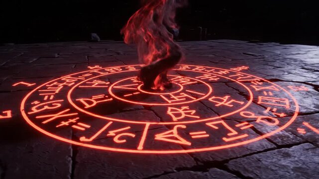 Mystical Ritual - Summoning Circle with Glowing Runes and Ethereal Smoke.