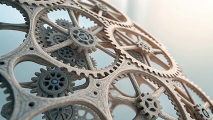 Machine learning growth visual concept with interconnected wooden gears symbolizing teamwork innovation and progress