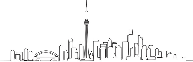 Obraz premium Toronto city skyline continuous black single line art illustration isolated