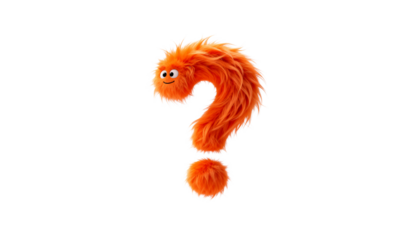 Orange Furry Monster Question Mark Character - Whimsical 3D Render with Copy Space, Ideal for Children's Designs and Educational Content