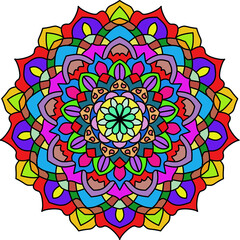 Bright geometric mandala. Round colorful pattern. Design element.