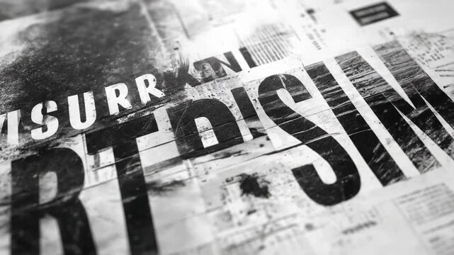 A grayscale close-up captures torn, layered paper with bold text and abstract elements. Focus is on 'RT' and 'DISIM'