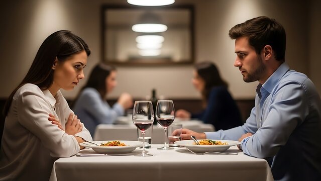 Couple on romantic dinner date night.