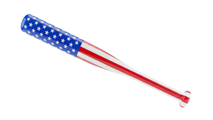 3D Baseball bat with USA flag design on transparent background