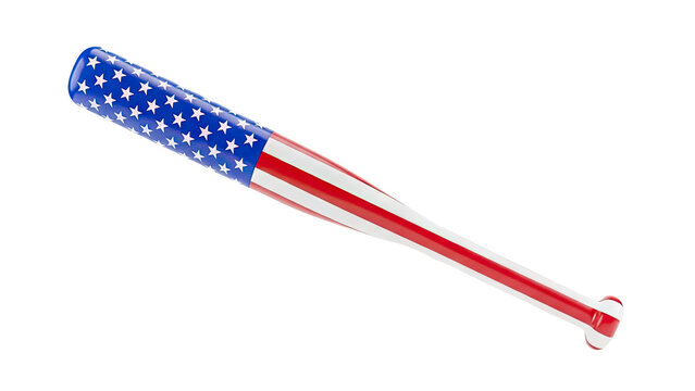 3D Baseball bat with USA flag design on transparent background