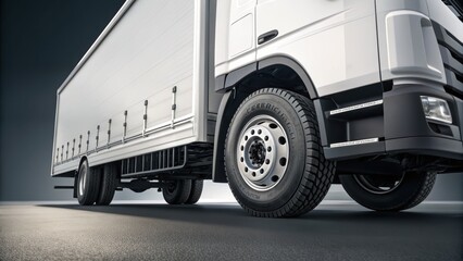 White truck trailer with large tire on asphalt road, showing back haul cost efficiency for modern freight transport logistics industry