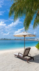 Obraz premium Serene beach paradise with turquoise waters and white sand for relaxation and escape