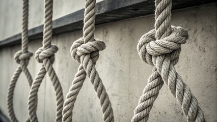 Strong rope knots line up against concrete wall showing texture and detail with focus on back haul cost and sturdy construction