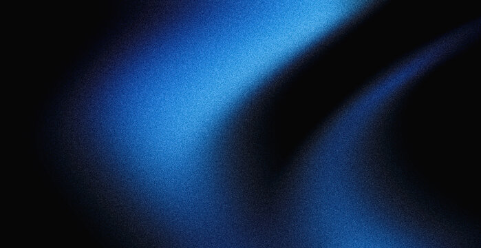 Blue abstract shape glowing on grainy textured grunge black backdrop, abstract dark banner dynamic noise texture poster background