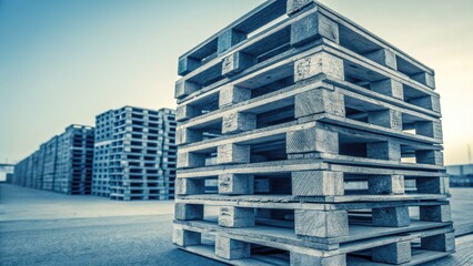 Wooden pallet stack outdoor with industrial background showing back haul cost logistics and supply chain efficiency for warehouse storage