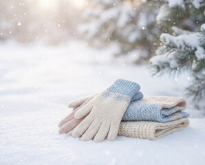 Cute Winter Doll with Cozy Knit Outfit in Snowy Holiday Scene . Thank You .