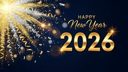 golden 2026 logo text new year blue celebration background