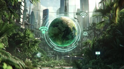 Environmental Restoration, Digital Globe, Urban Jungle, 4K Digital Art, Futuristic Eco Concept, Immersive Viewpoint - Powered by Adobe