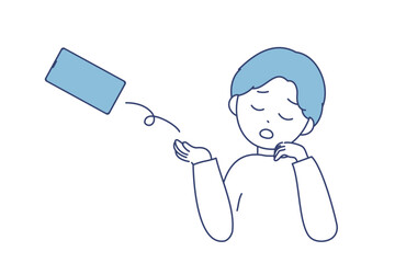 スマートフォンを手放す男性のイラスト｜デジタルデトックスやスマホ疲れ